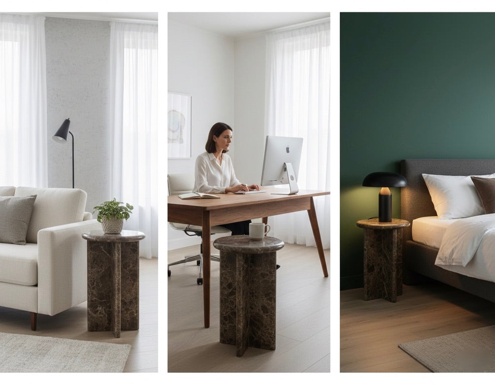 Dark Emperador Cross-Base Stone Accent Table