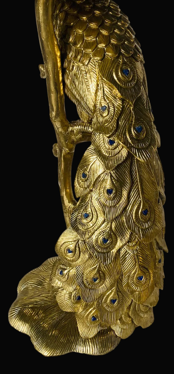 Hand-Carved Gilded Peacock Sculptural