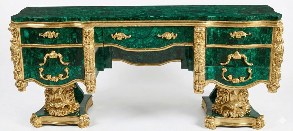 The Imperial Malachite Console – Teak Wood & Brass Masterpiece