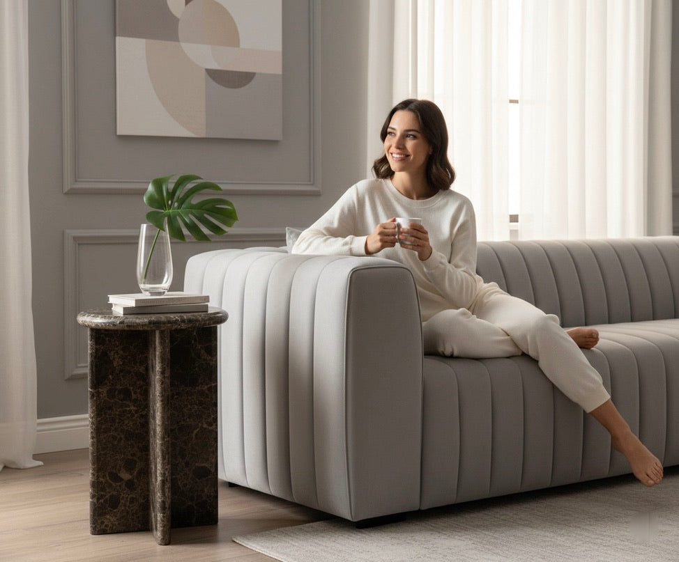 Dark Emperador Cross-Base Stone Accent Table