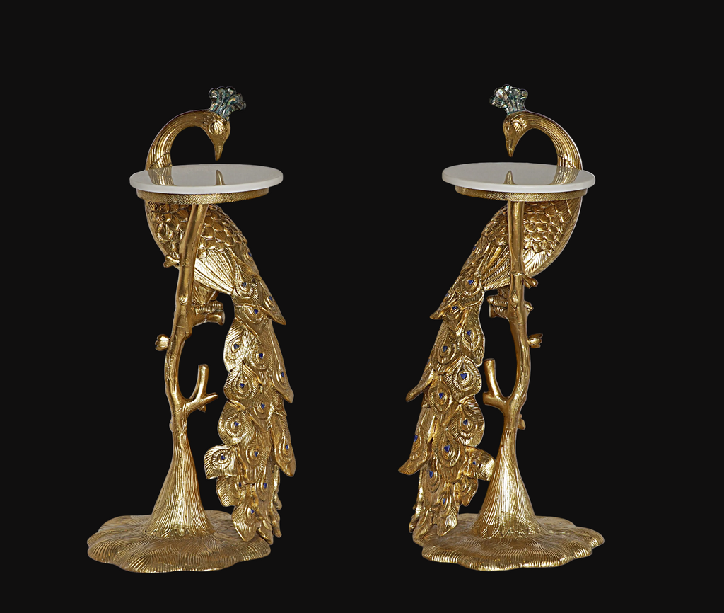 Hand-Carved Gilded Peacock Sculptural