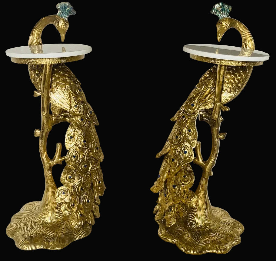 Hand-Carved Gilded Peacock Sculptural