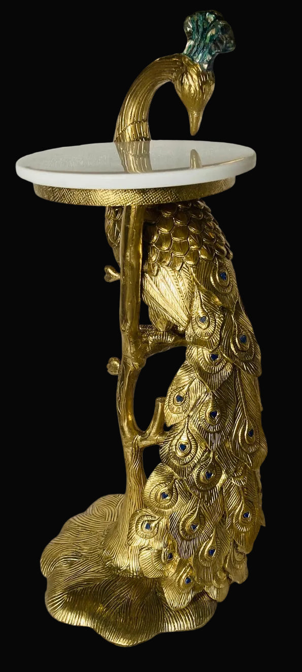 Hand-Carved Gilded Peacock Sculptural