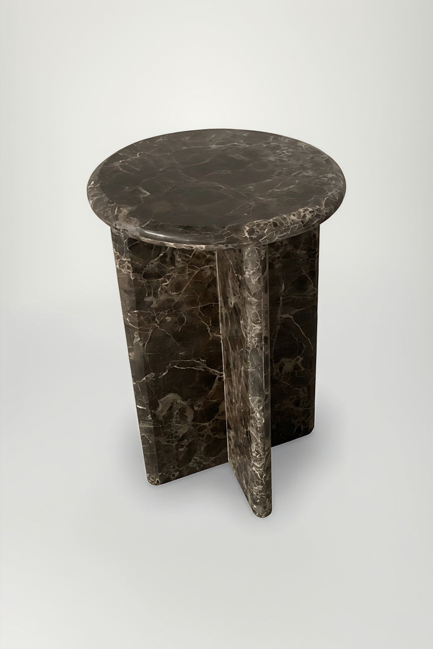 Dark Emperador Cross-Base Stone Accent Table